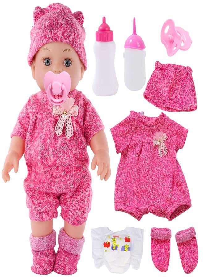 DONTNO 12 Inch Baby Doll with Clothes and Accessories, Reborn Alive Baby Doll Feeding and Caring Set with Baby Bottles Diaper Nipple for Little Girls Pretend Play Set - Image 1